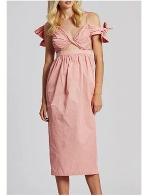 Alice McCall Love Is Greed Off The Shoulder Bow Midi Dress Cut Out Ballet Pink